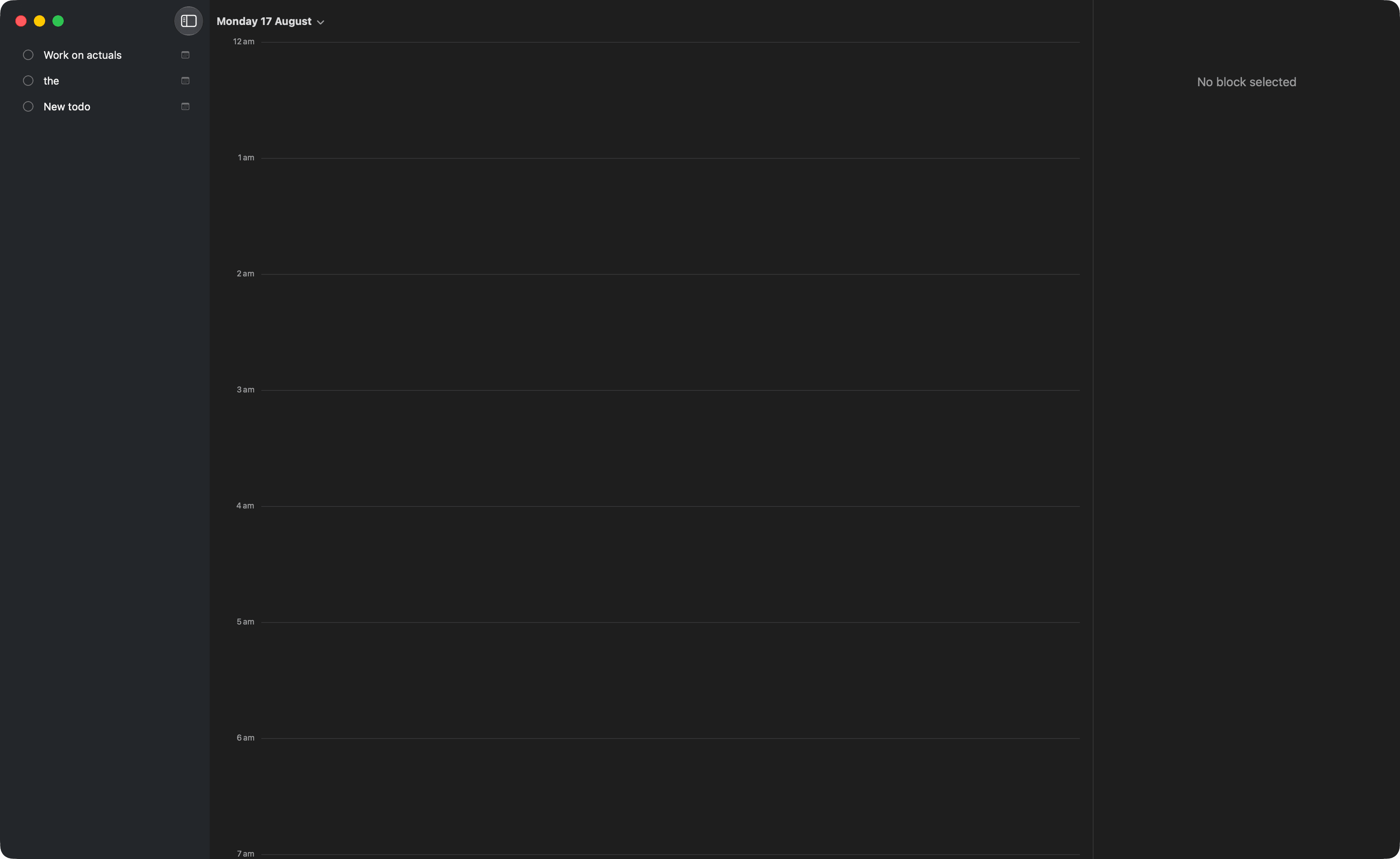 Actuals on a Mac, dark appearance